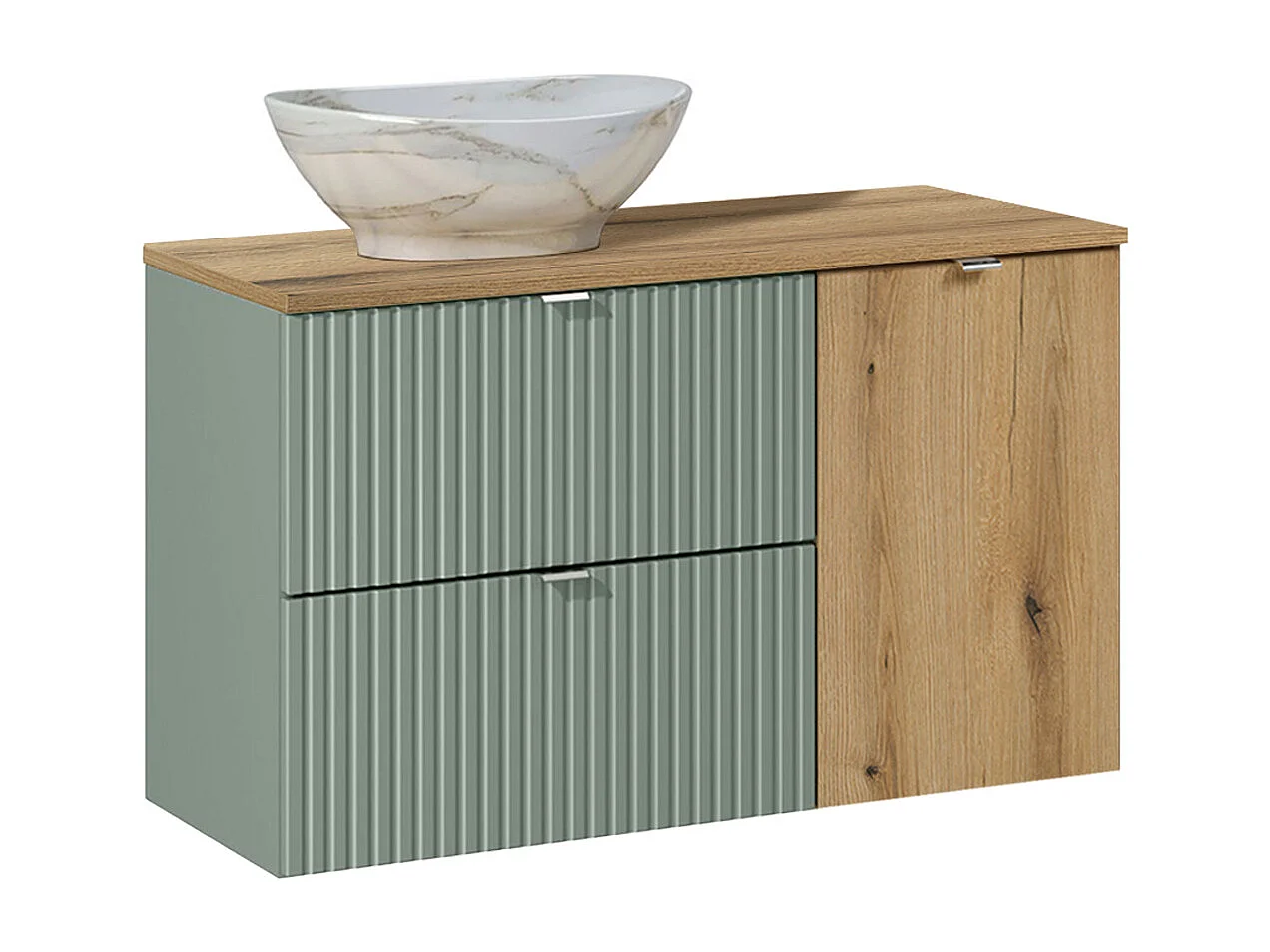 Meuble simple vasque 100cm panier à linge Jade Vert et Bois