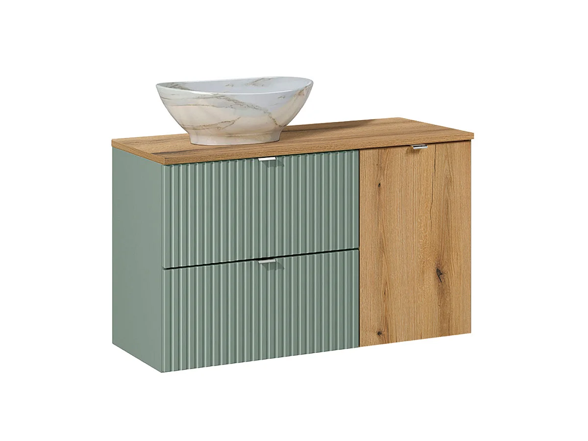 Enkelt håndvask 100 cm vasketøjskurv Jade Green og træ