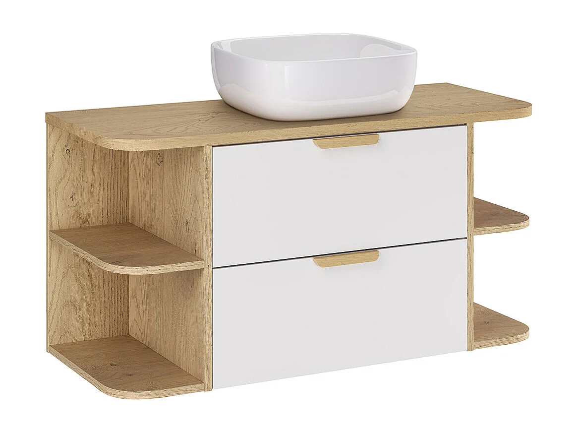 Waschbeckenunterschrank 100cm abgerundete Nischen Oria Weiß matt