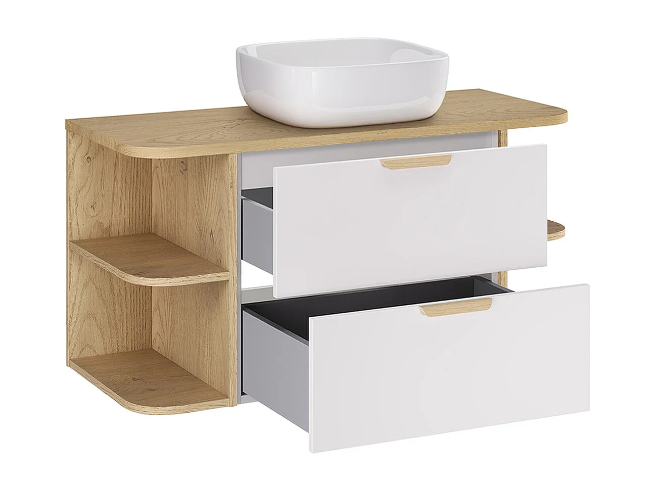 Waschbeckenunterschrank 100cm abgerundete Nischen Oria Weiß matt