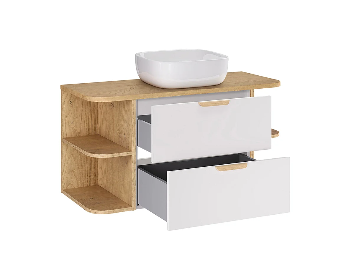 Meuble simple vasque 100cm niches arrondies Oria Blanc mat