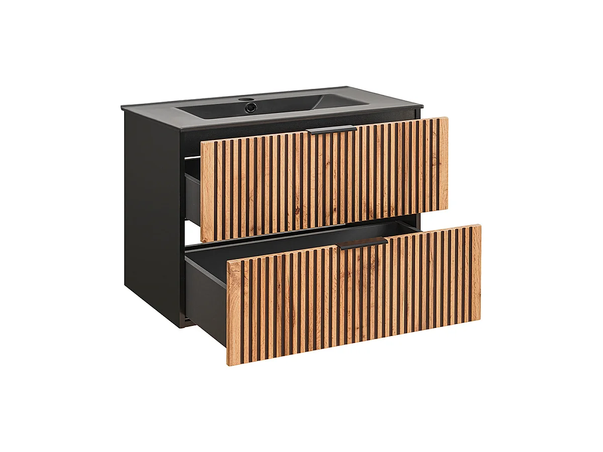 Mobile lavabo singolo da incasso 80cm Gaia Legno e Nero Lavabo nero