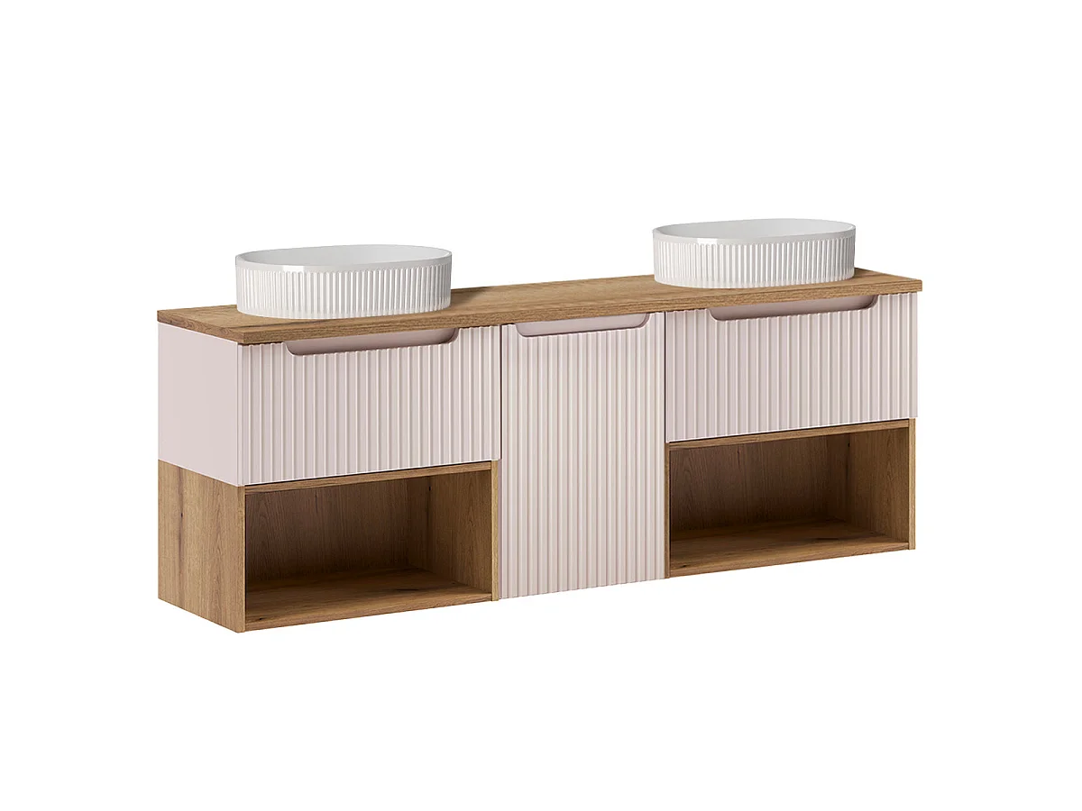 160 cm dobbelt håndvask med Riva Cashmere og Wood niche vasketøjskurv