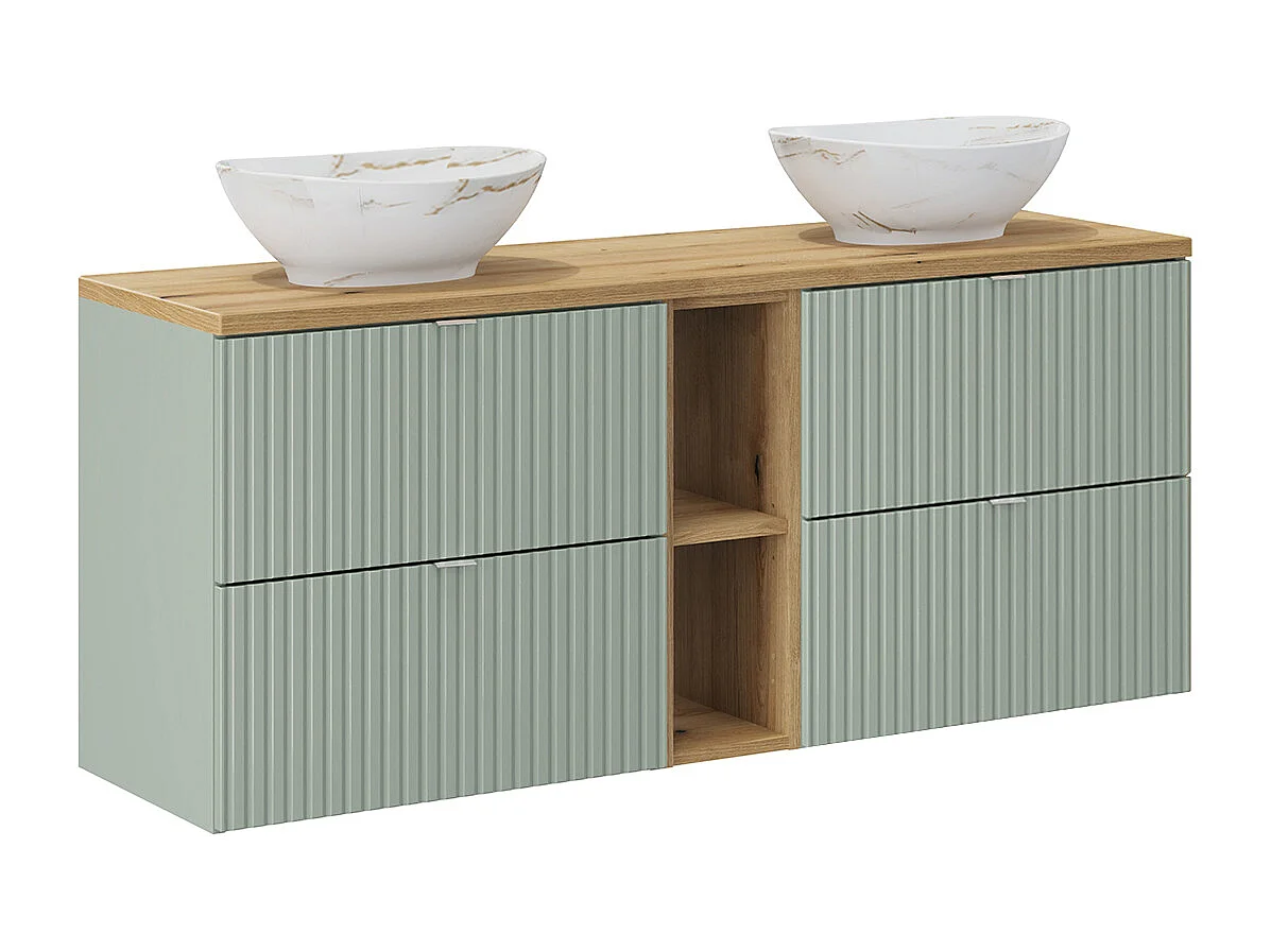 Meuble double vasque 140cm 4 tiroirs 2 niches Jade Vert et Bois