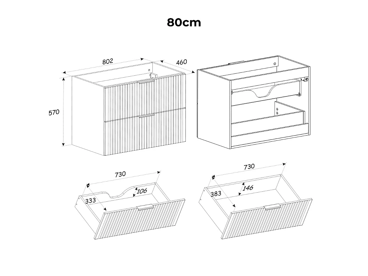 Meuble simple vasque 140cm 2 niches panier à linge Adriel Noir et Bois