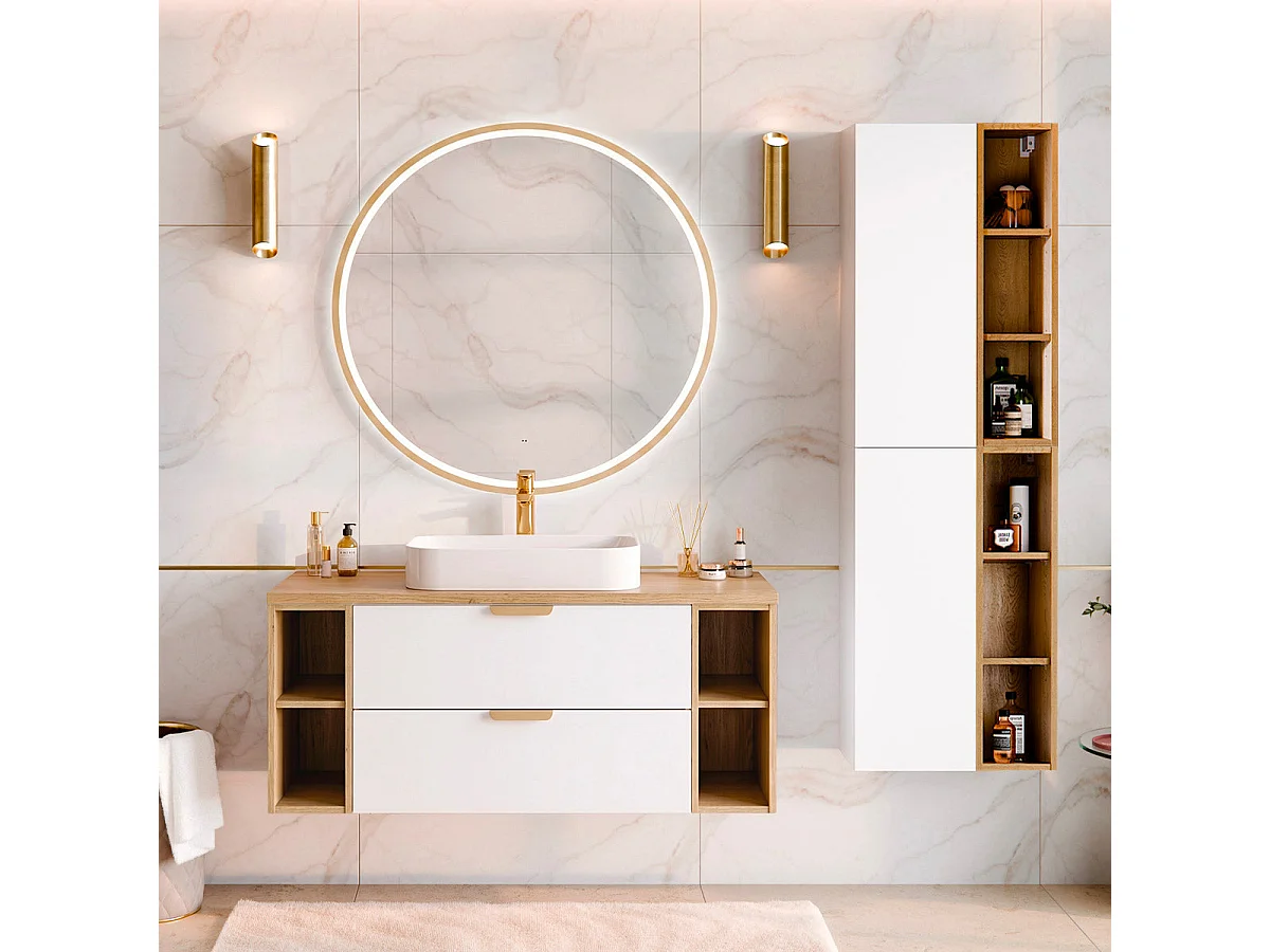 Meuble simple vasque 120cm 4 niches Oria Blanc mat