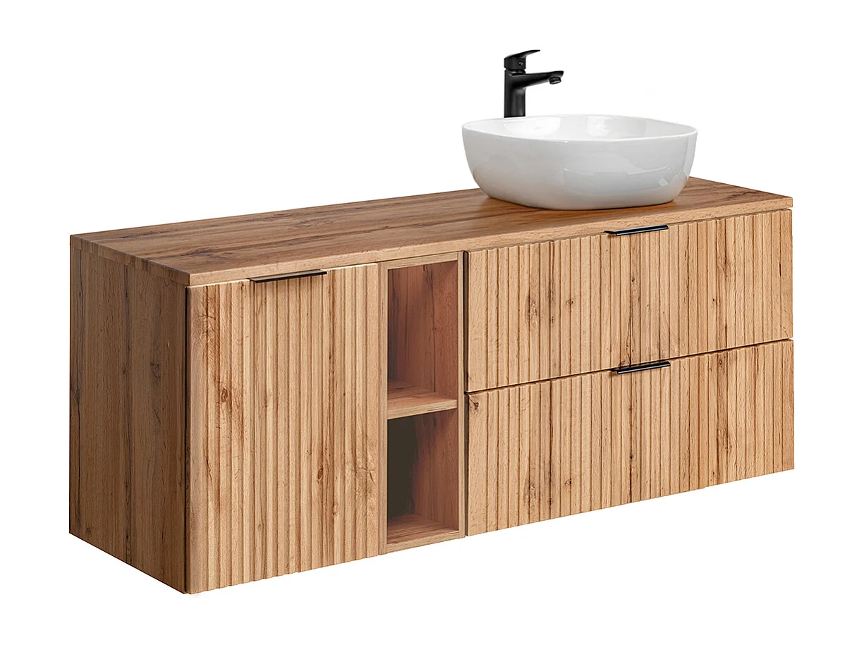 Meuble simple vasque 140cm 2 niches panier à linge Adriel Bois