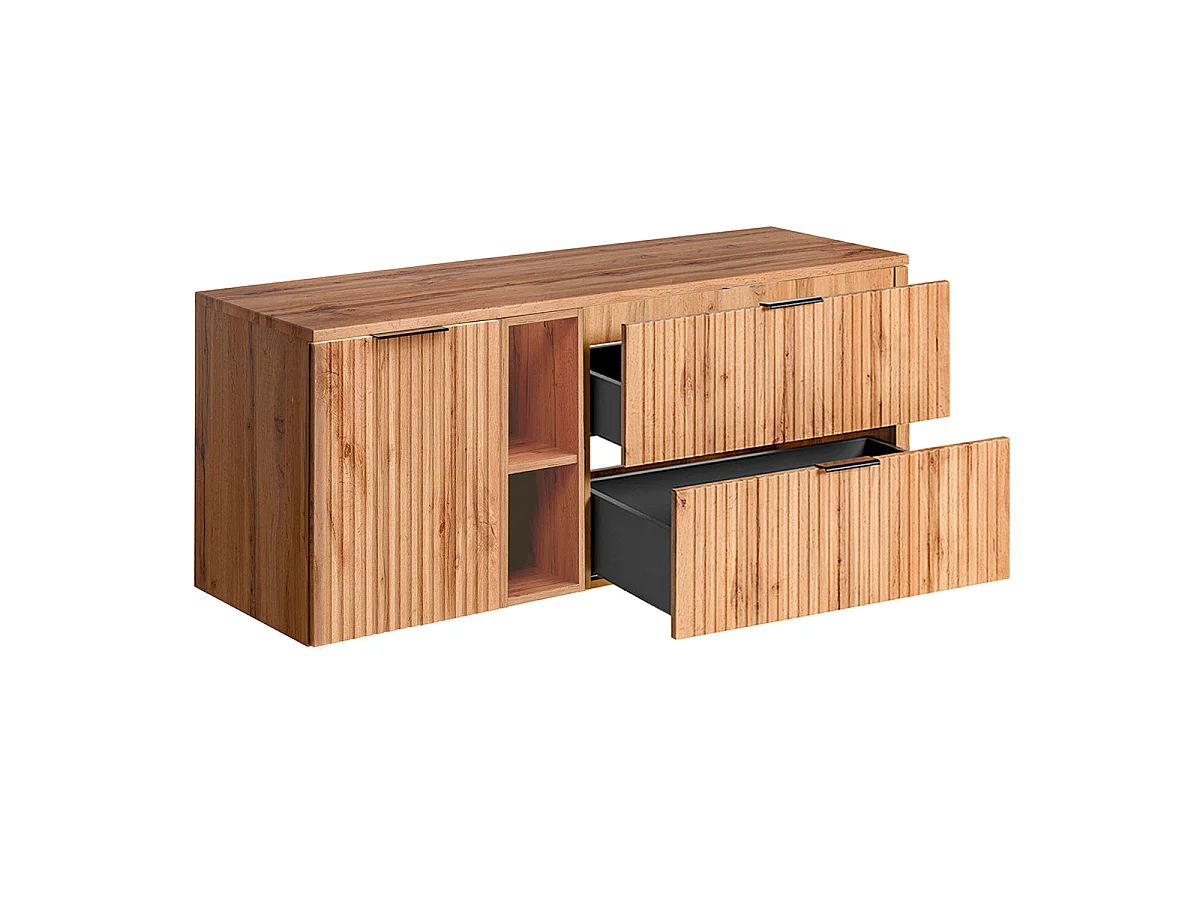 Mueble lavabo individual 140cm 2 compartimientos cesto de ropa Adriel Madera