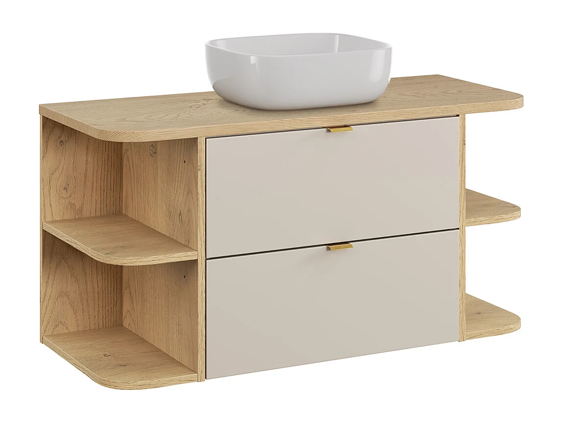 Meuble simple vasque 100cm niches arrondies Azel Cachemire et Bois