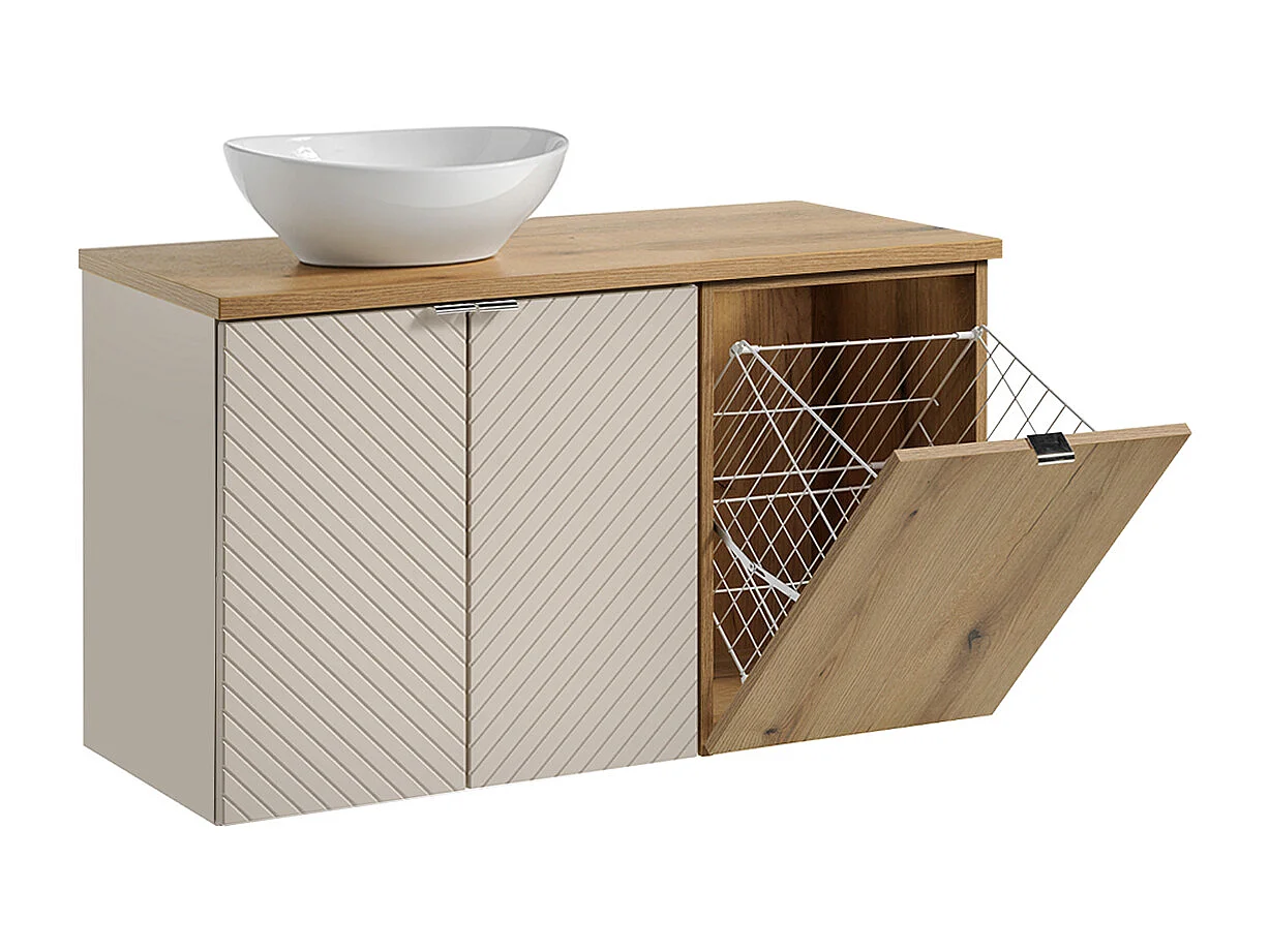 Einzelwaschtisch 100cm 2 Türen Wäschekorb Manoa Kaschmir und Holz