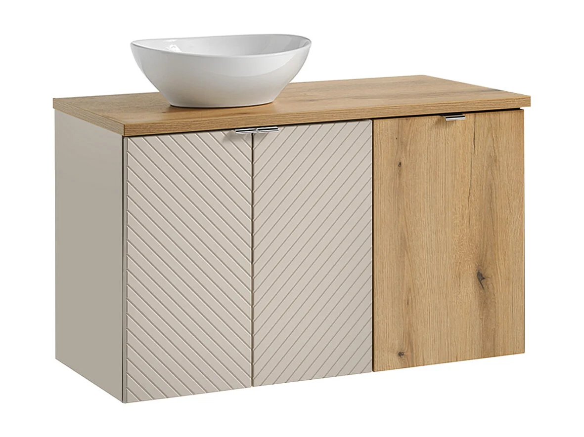 Einzelwaschtisch 100cm 2 Türen Wäschekorb Manoa Kaschmir und Holz