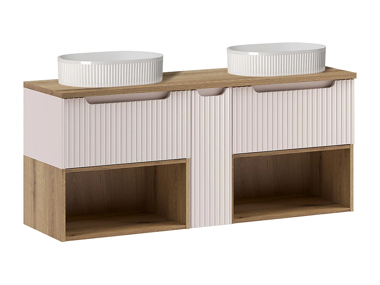 Meuble double vasque 140cm Riva Cachemire et Bois