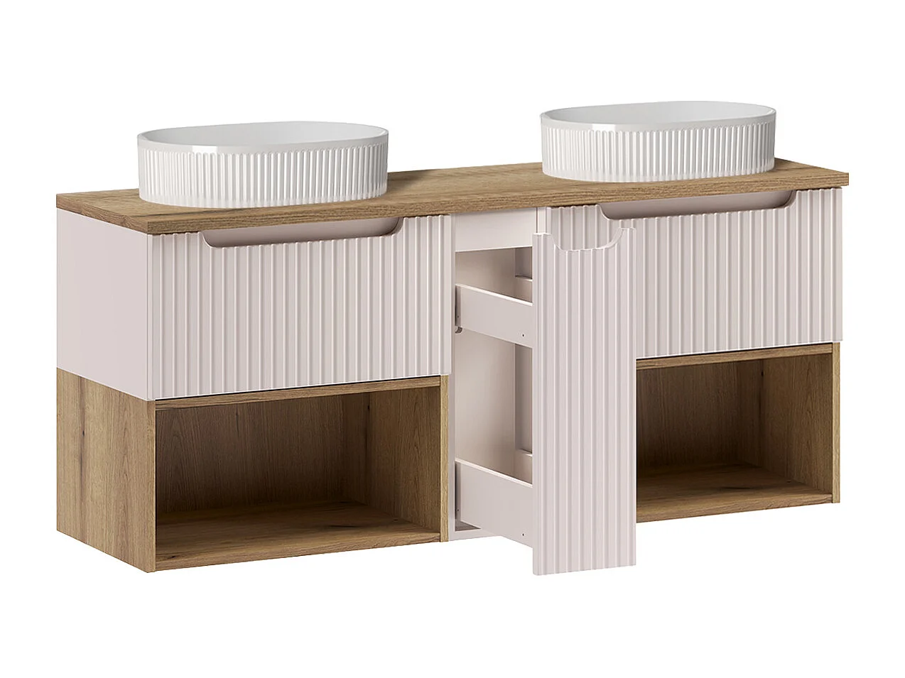 Meuble double vasque 140cm Riva Cachemire et Bois