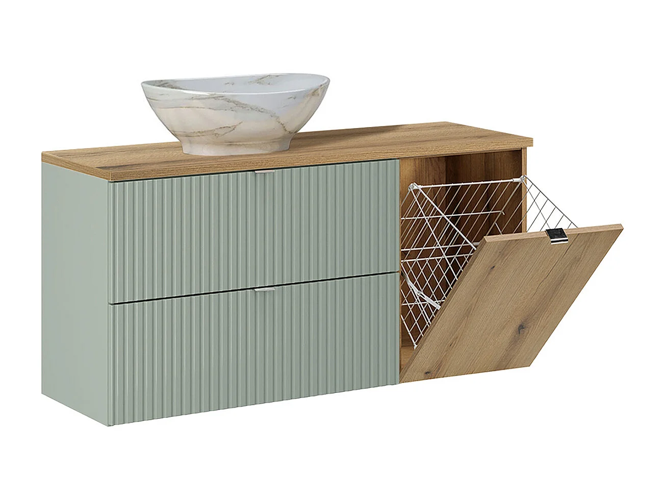 Meuble simple vasque 120cm panier à linge Jade Vert et Bois