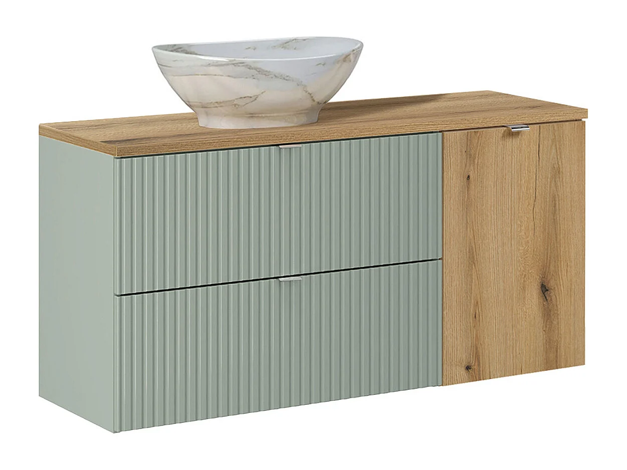 Meuble simple vasque 120cm panier à linge Jade Vert et Bois