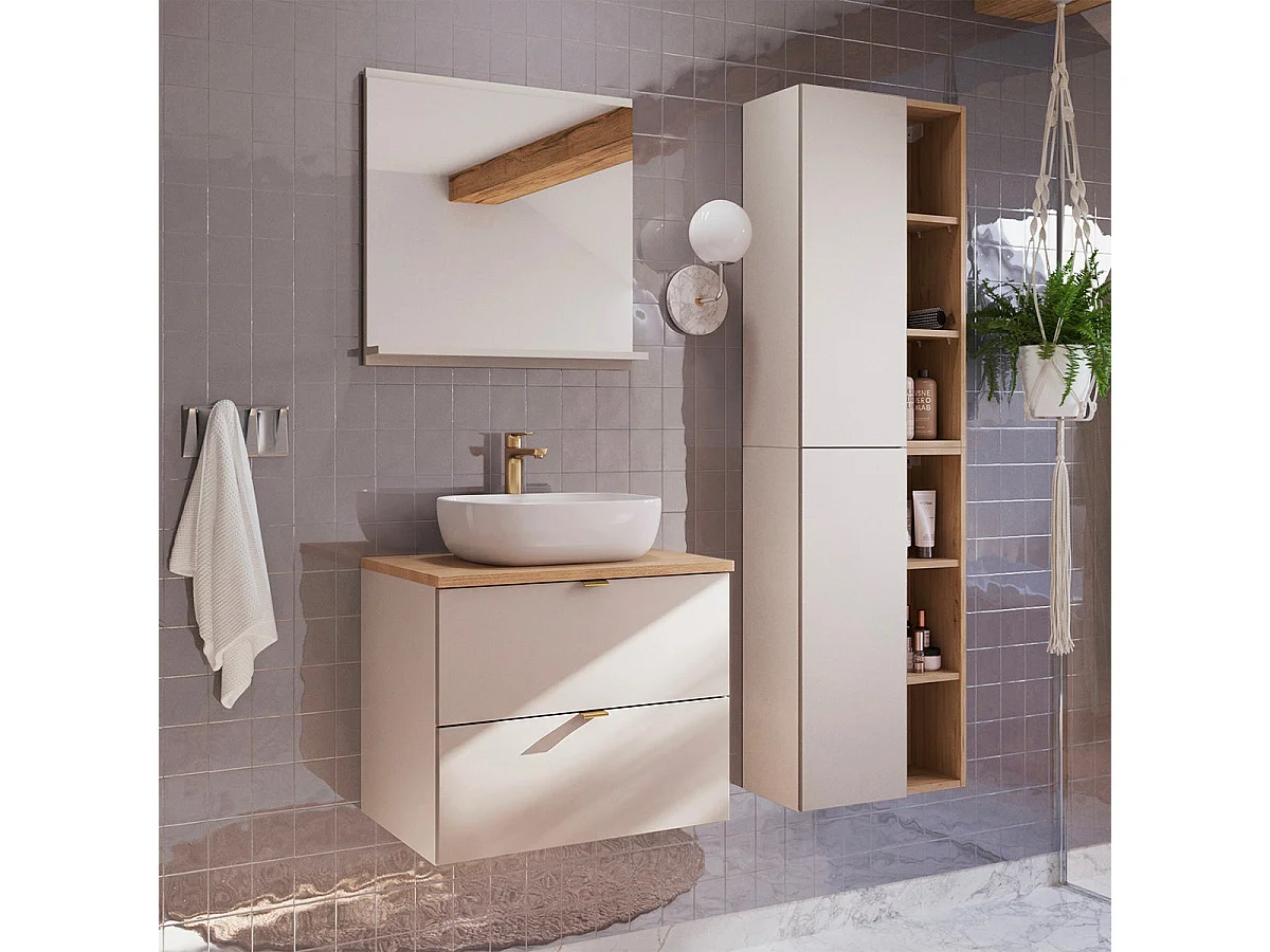 Meuble simple vasque 60cm Azel Cachemire et Bois