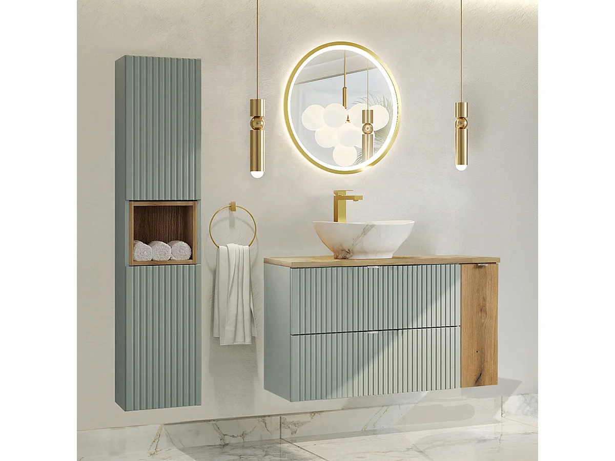 Meuble simple vasque 100cm Jade Vert et Bois