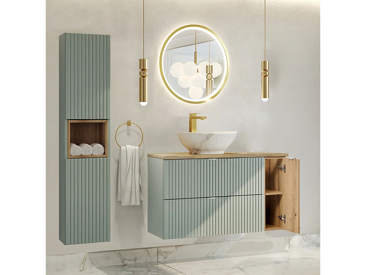 Meuble simple vasque 100cm Jade Vert et Bois