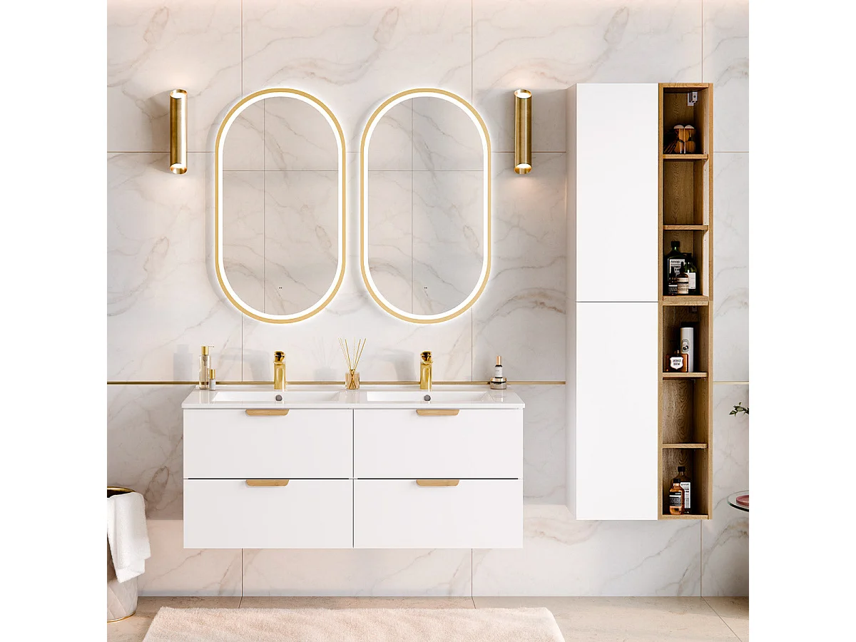 Meuble double vasque encastrée 120cm Oria Blanc mat