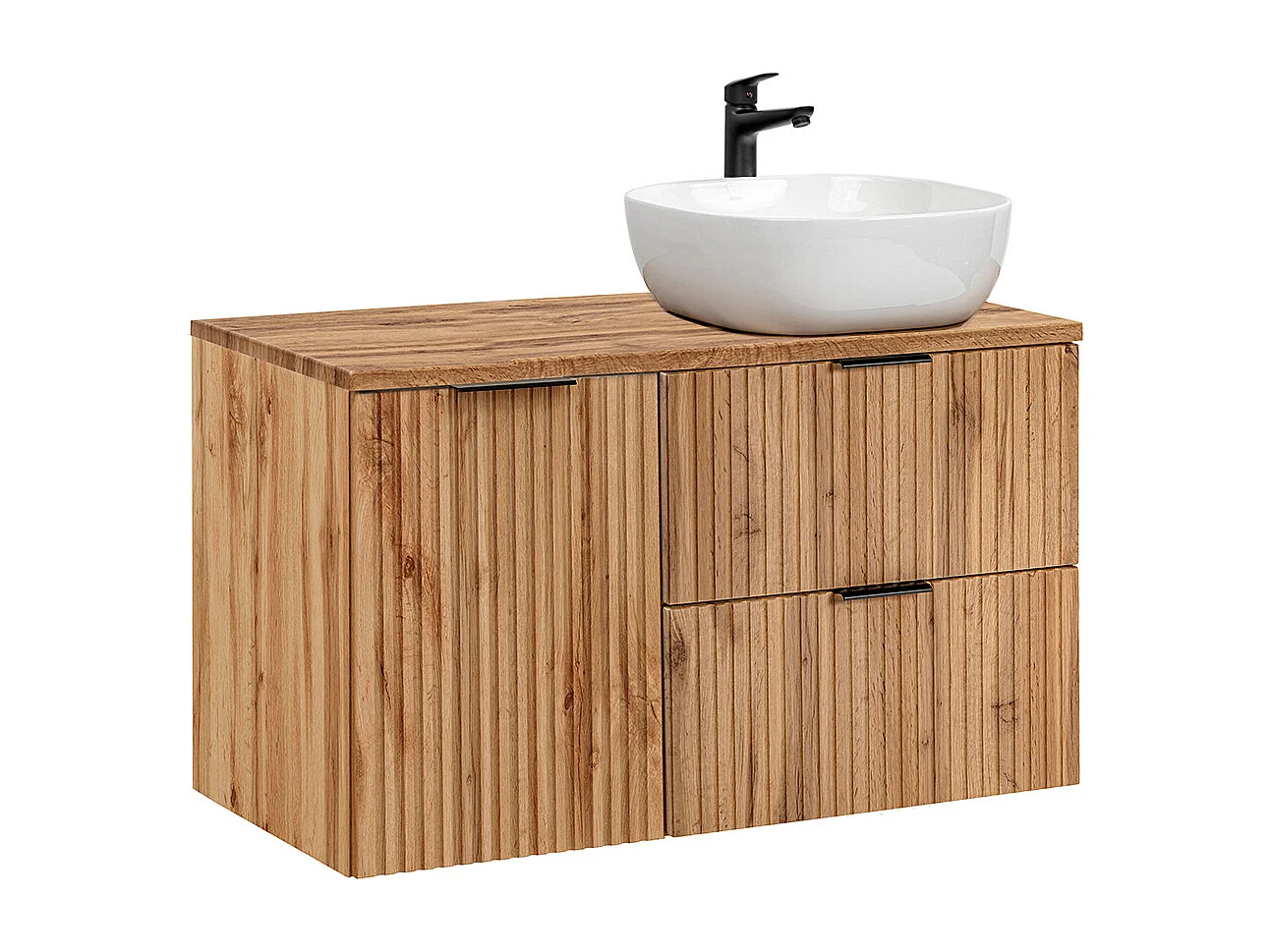 Meuble simple vasque 100cm panier à linge Adriel Bois