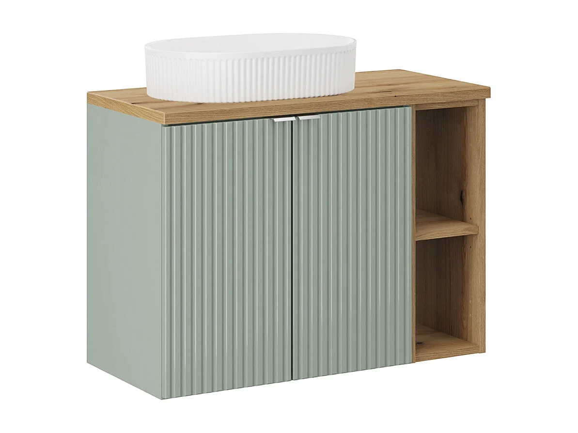 Meuble simple vasque 80cm 2 portes 2 niches Jade Vert et Bois