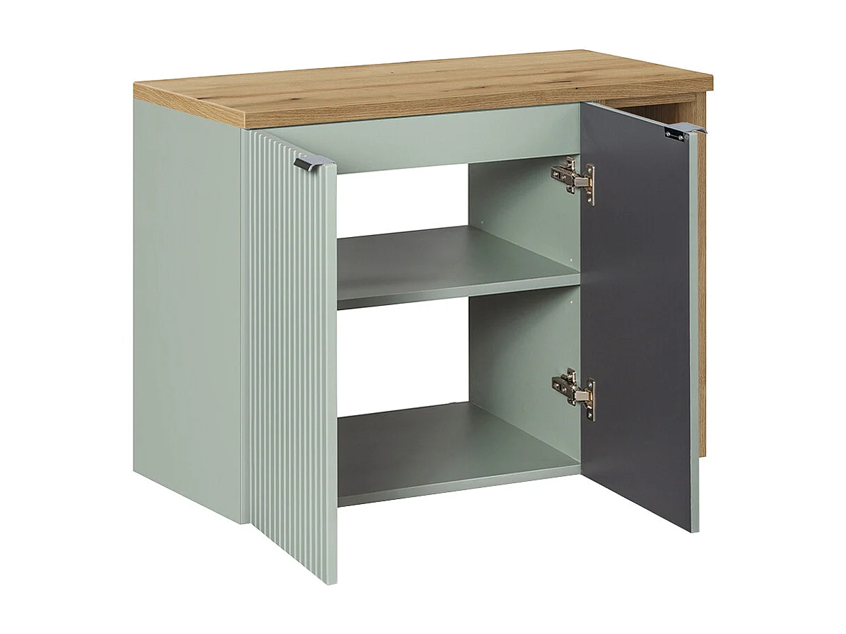 Meuble simple vasque 80cm 2 portes 2 niches Jade Vert et Bois