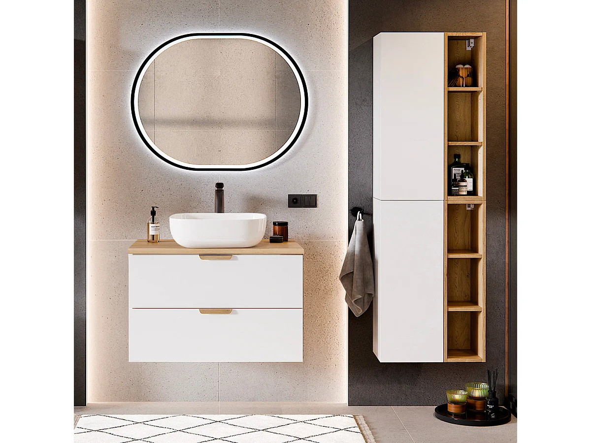 Meuble simple vasque 80cm Oria Blanc mat