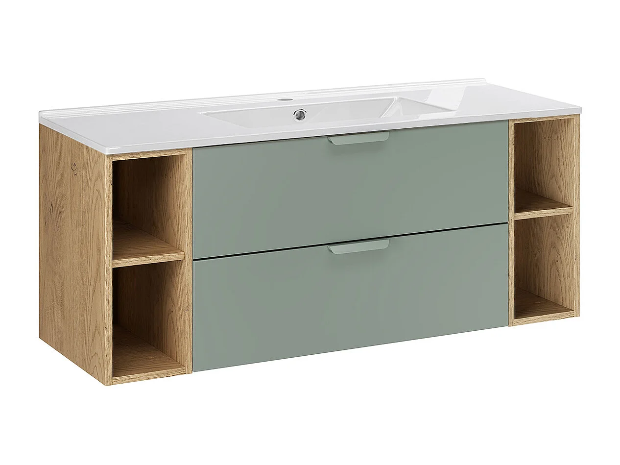 Meuble simple vasque encastrée 120cm 4 niches Oria Vert mat