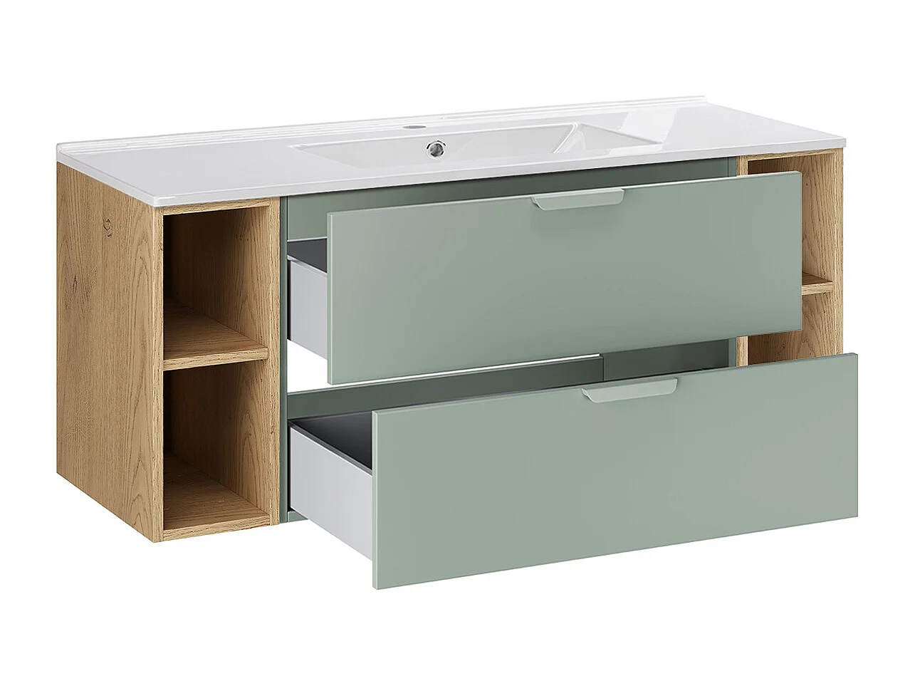 Meuble simple vasque encastrée 120cm 4 niches Oria Vert mat