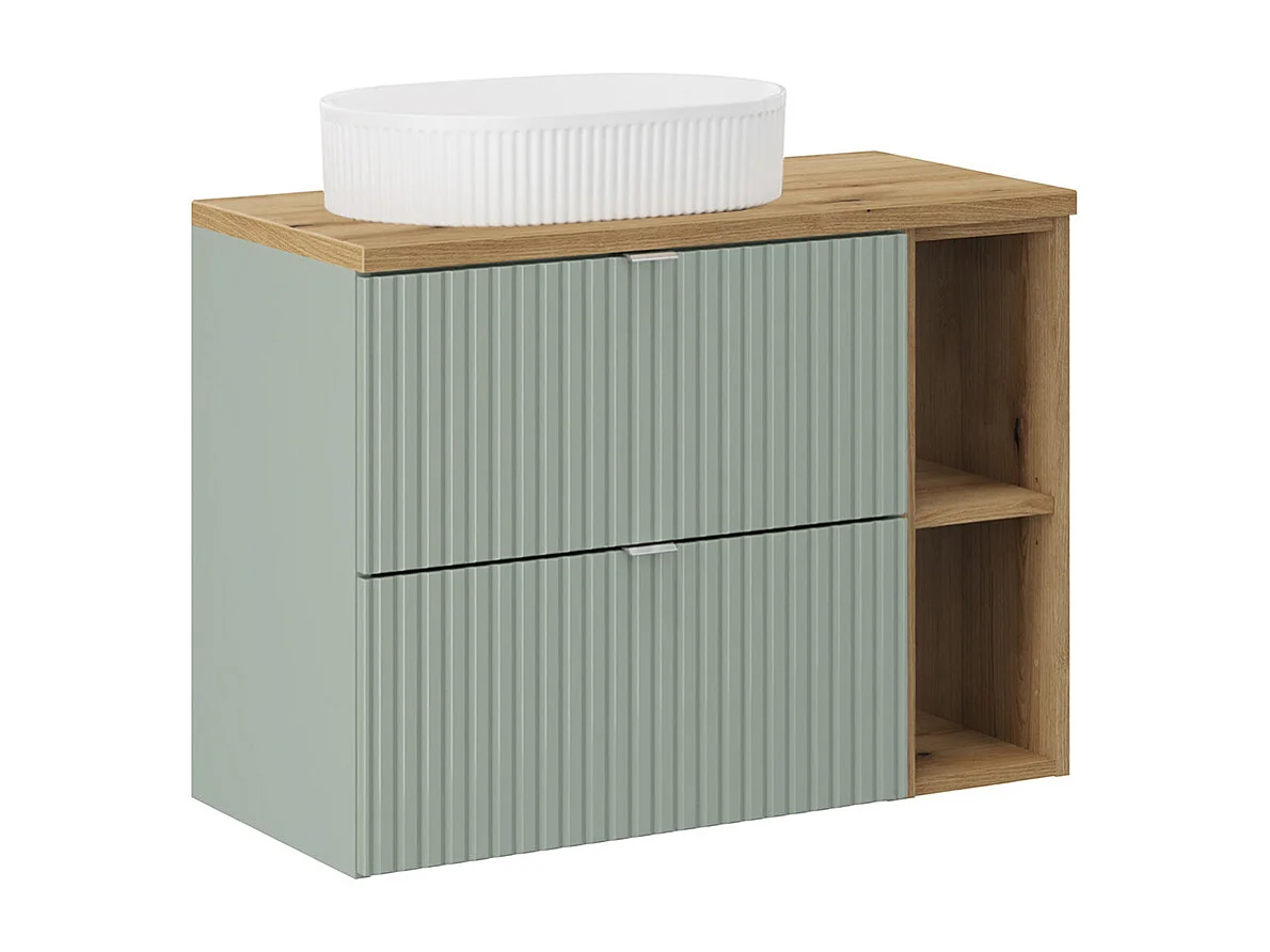 Meuble simple vasque 80cm 2 tiroirs 2 niches Jade Vert et Bois
