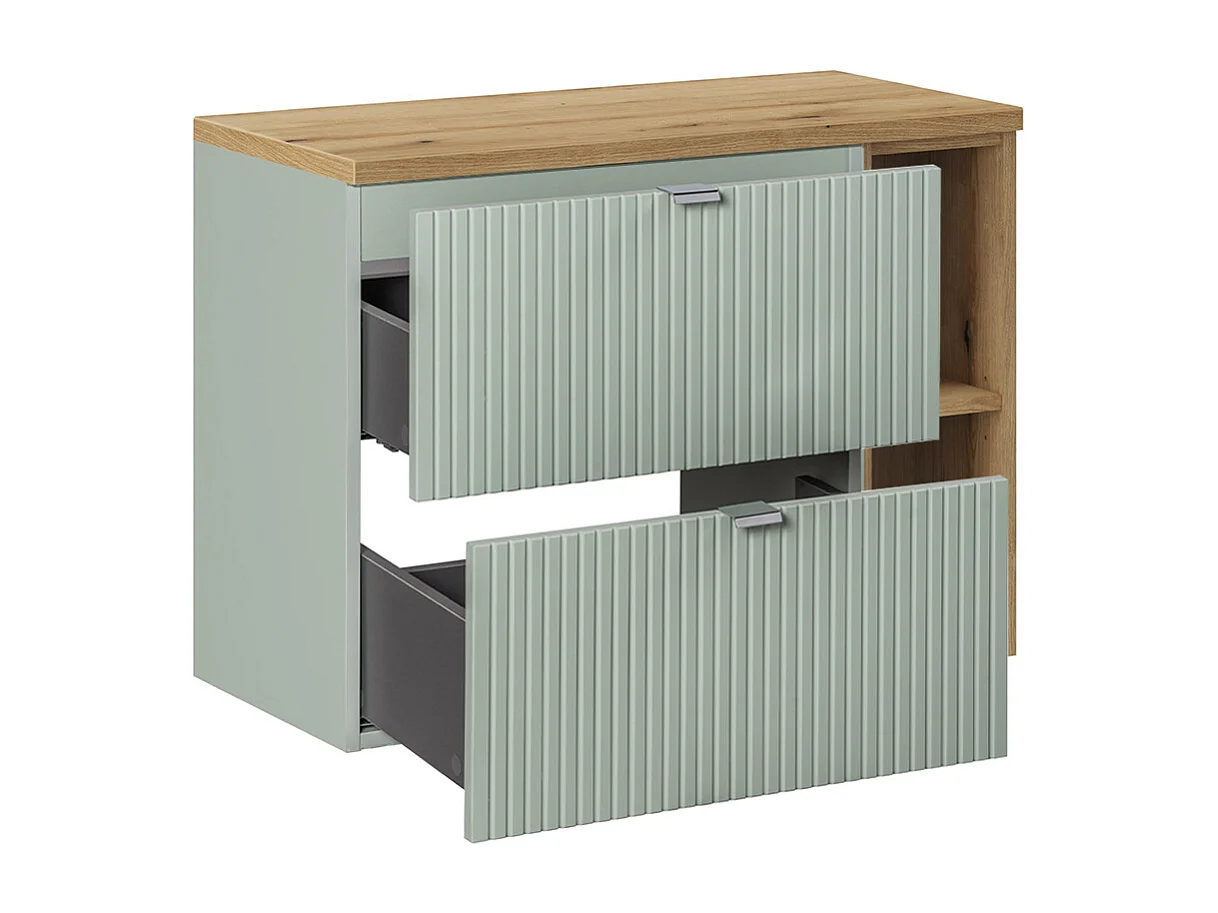 Meuble simple vasque 80cm 2 tiroirs 2 niches Jade Vert et Bois