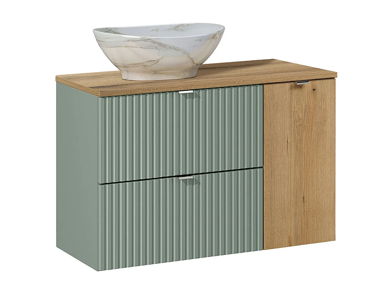 Meuble simple vasque 90cm Jade Vert et Bois