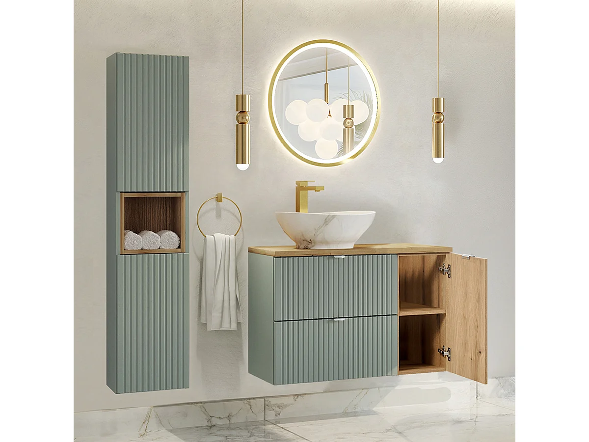 Meuble simple vasque 90cm Jade Vert et Bois