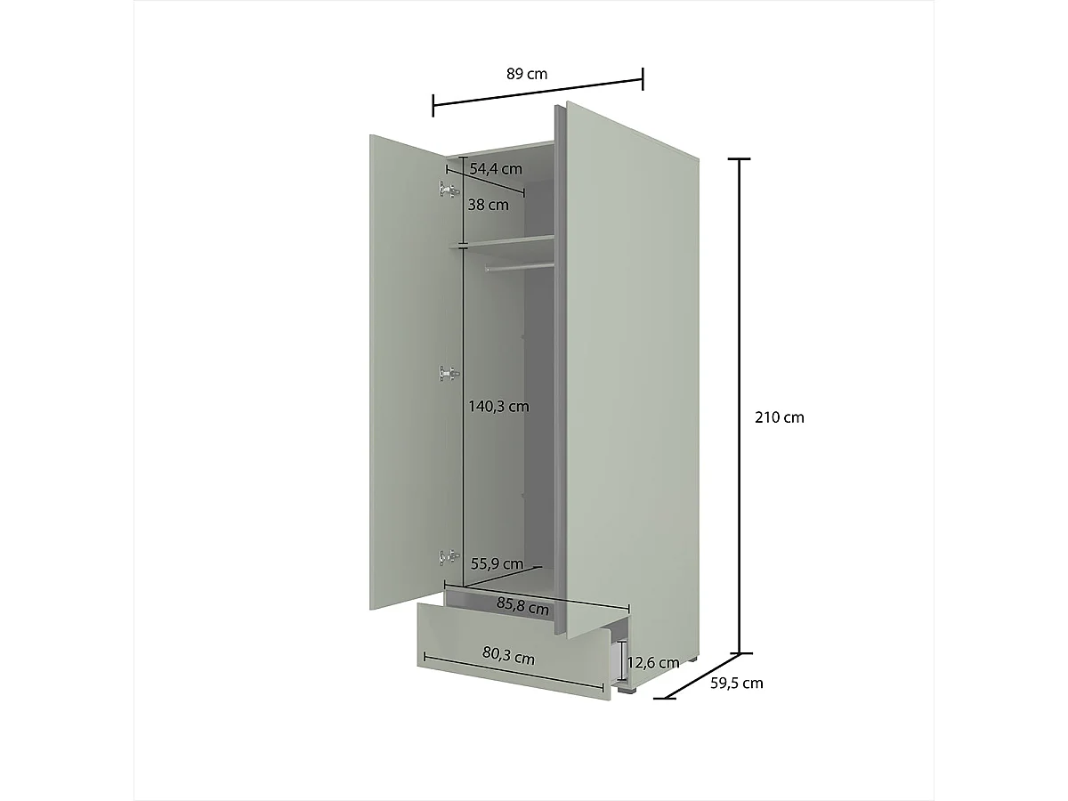 2-door 1-drawer wardrobe Lilia Green