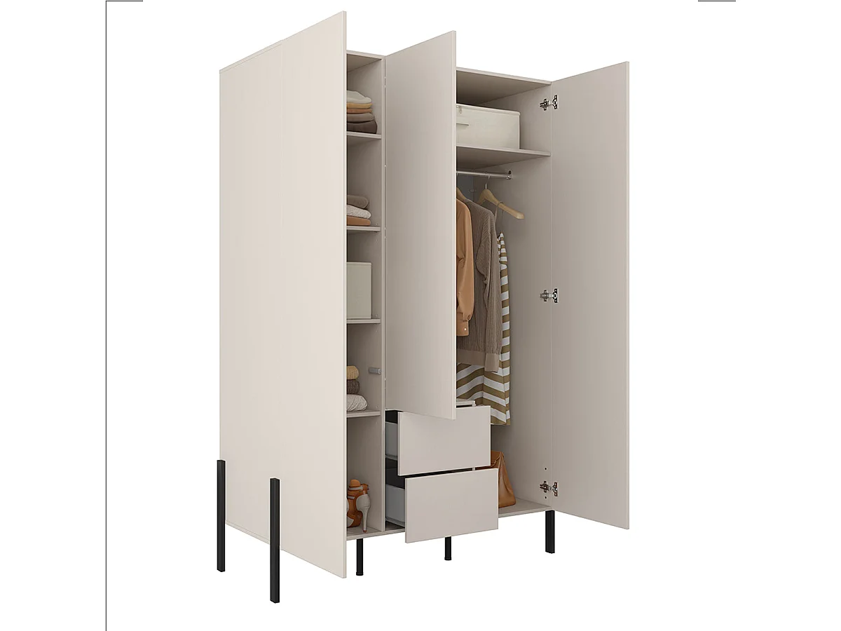 Armadio 3 ante 2 cassetti Bérénice cachemire 210cm