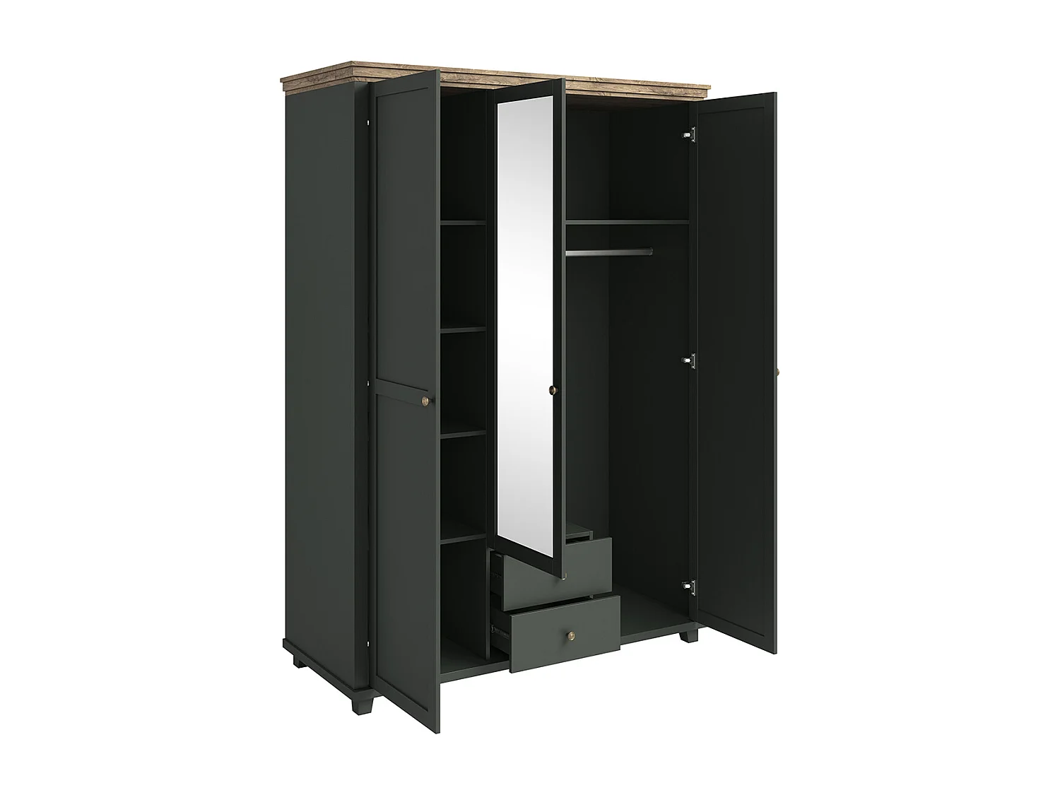 3-türiger Kleiderschrank Martin Grün und Holz