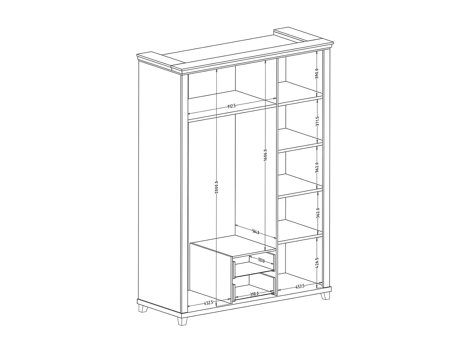3-türiger Kleiderschrank Martin Grün und Holz