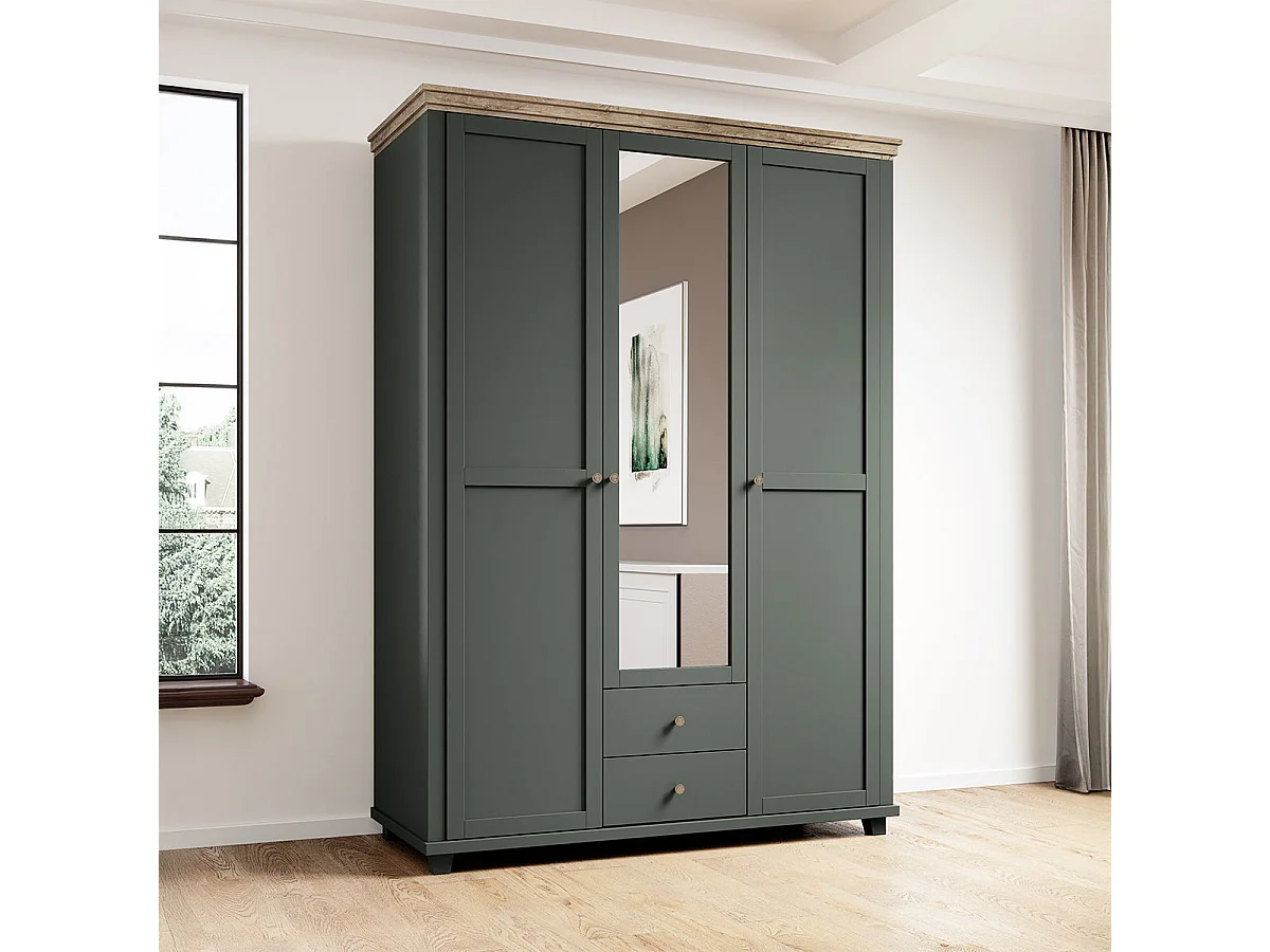 Armoire 3 portes Martin Vert et Bois