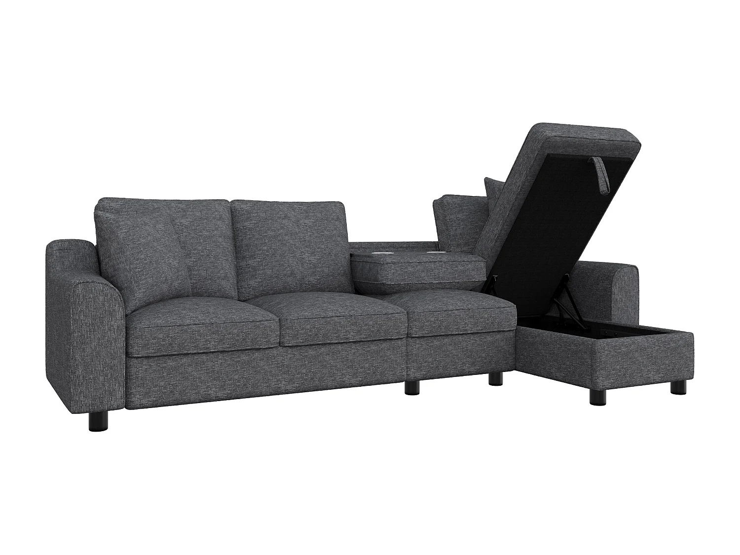 Canapé d'angle moderne en chenille beige - avec espace de rangement - dossier rabattable - avec porte-gobelet - Gris