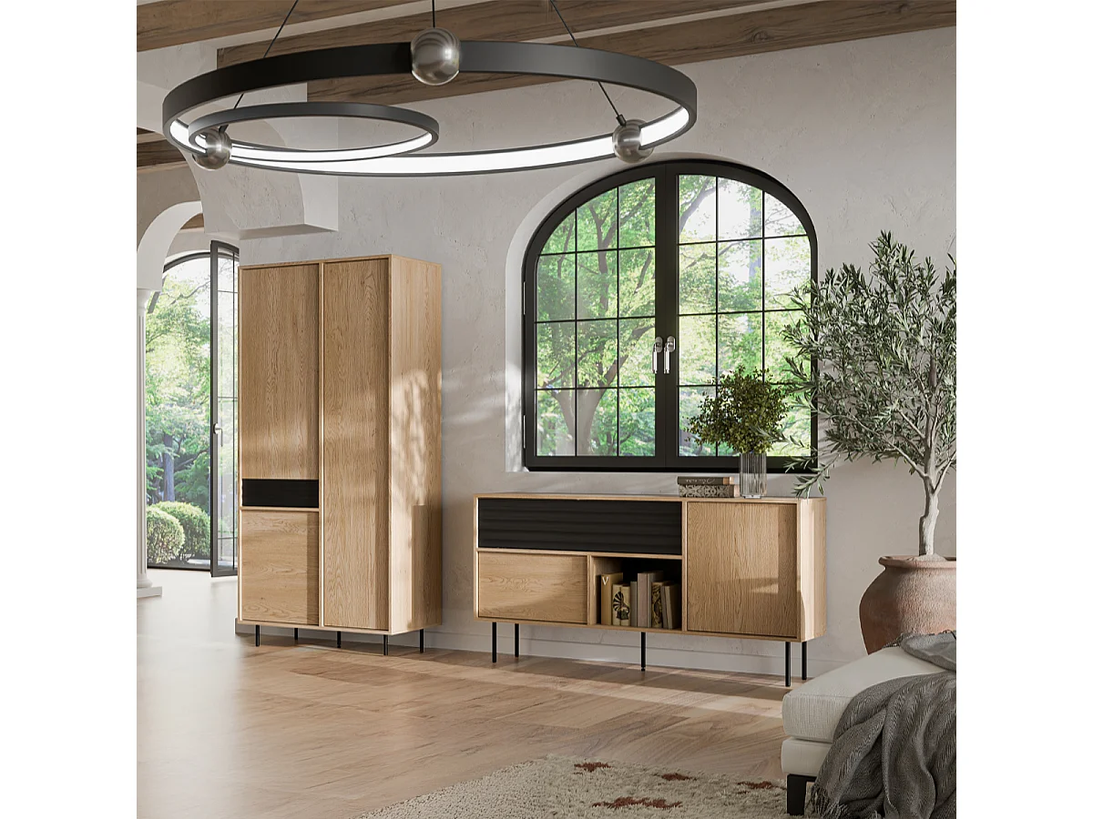 Astra Wood and Black 3-door wardrobe