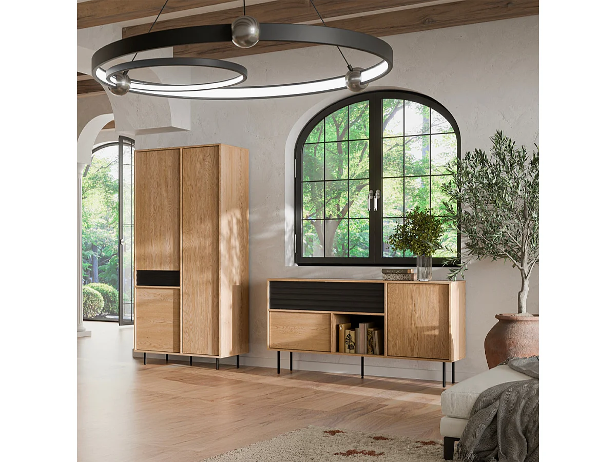 Armoire 3 portes Astra Bois et Noir