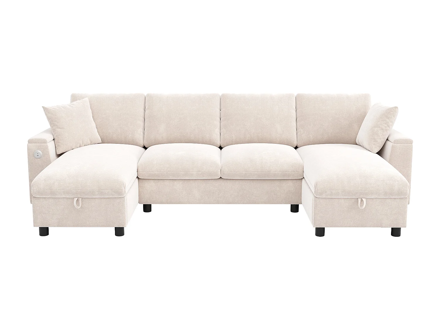 Canapé d'angle moderne en chenille beige - avec espace de rangement - avec 1 port USB et 1 port USB-C - Beige