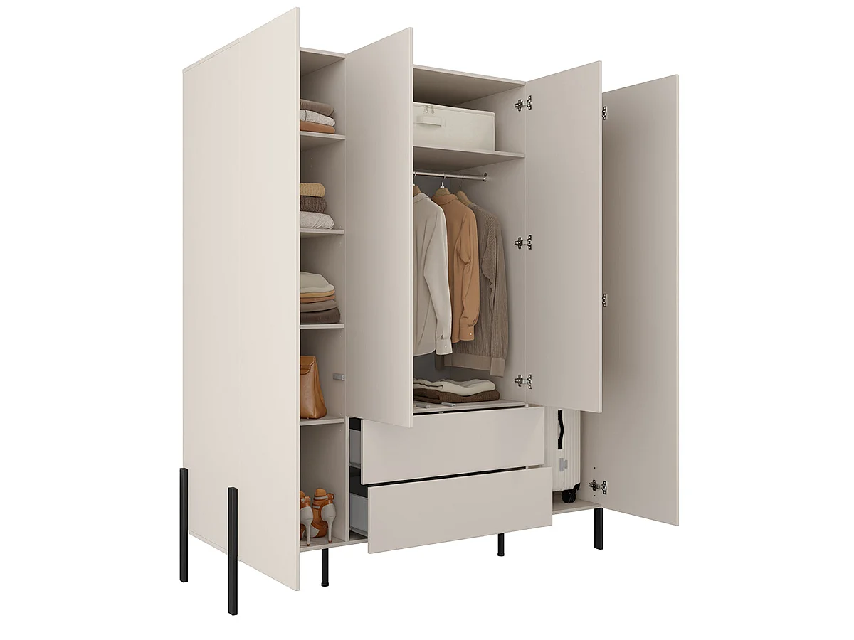 Armadio 4 ante 2 cassetti Bérénice cachemire 210cm