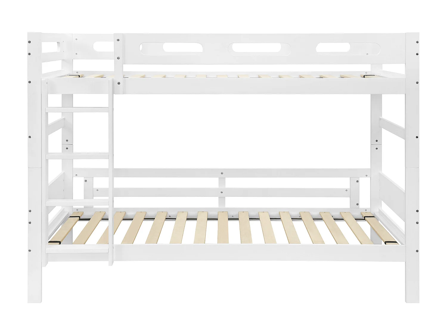 Children's bunk bed 90x200 cm - with ladder and safety rail - solid wood + MDF + plywood - white (without mattress)