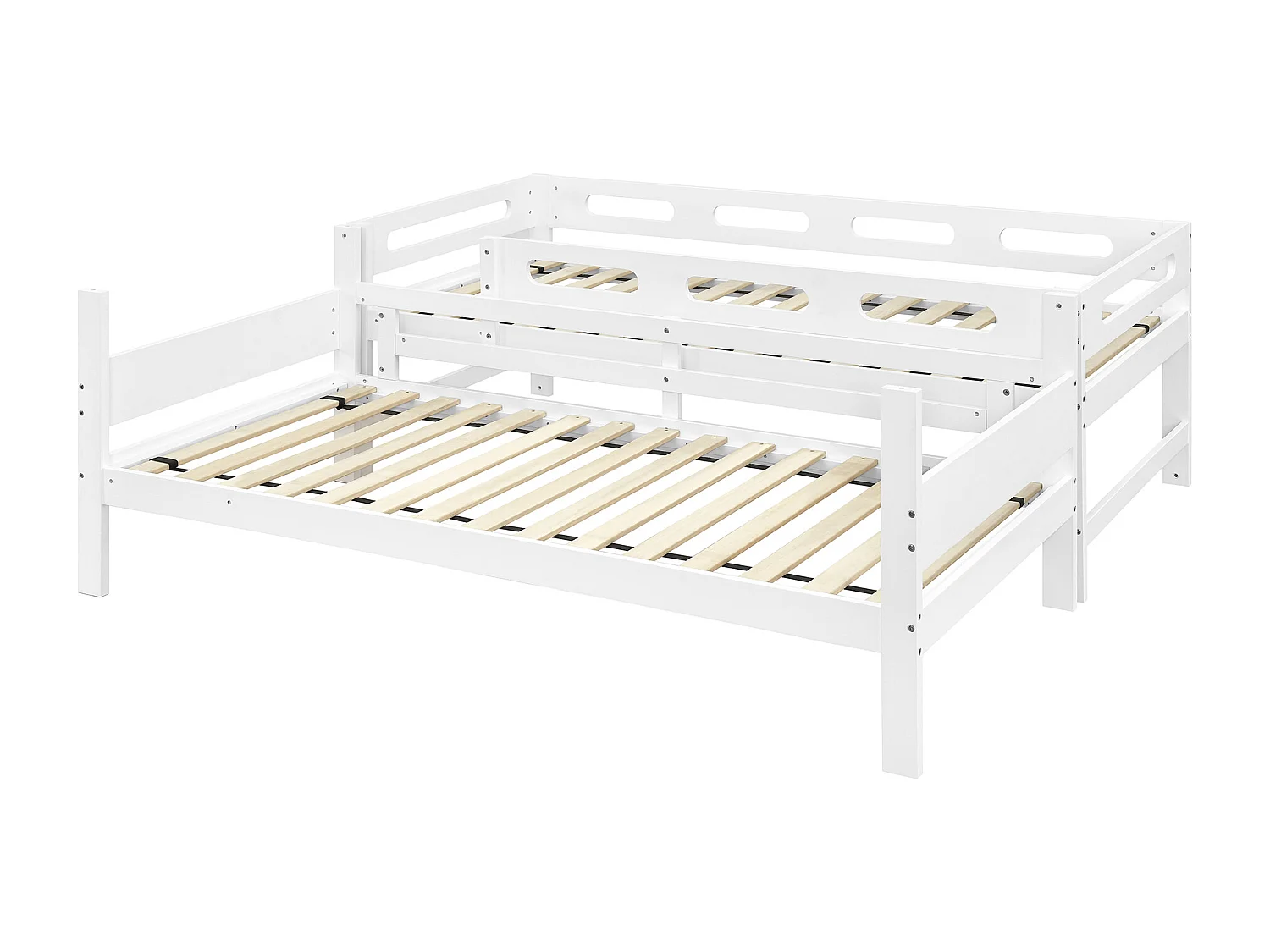 Children's bunk bed 90x200 cm - with ladder and safety rail - solid wood + MDF + plywood - white (without mattress)