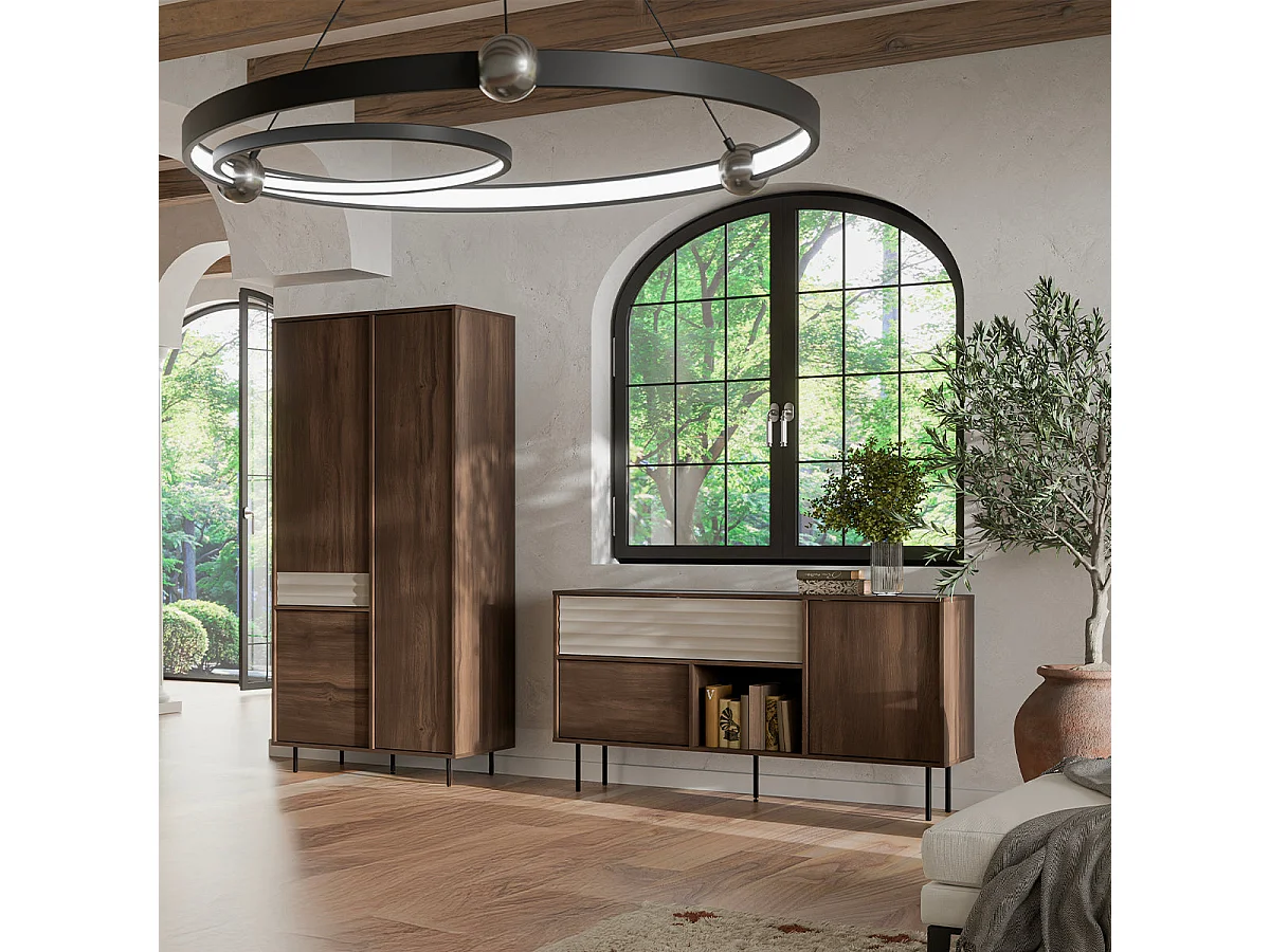 Armoire 3 portes Astra Bois foncé et Cachemire