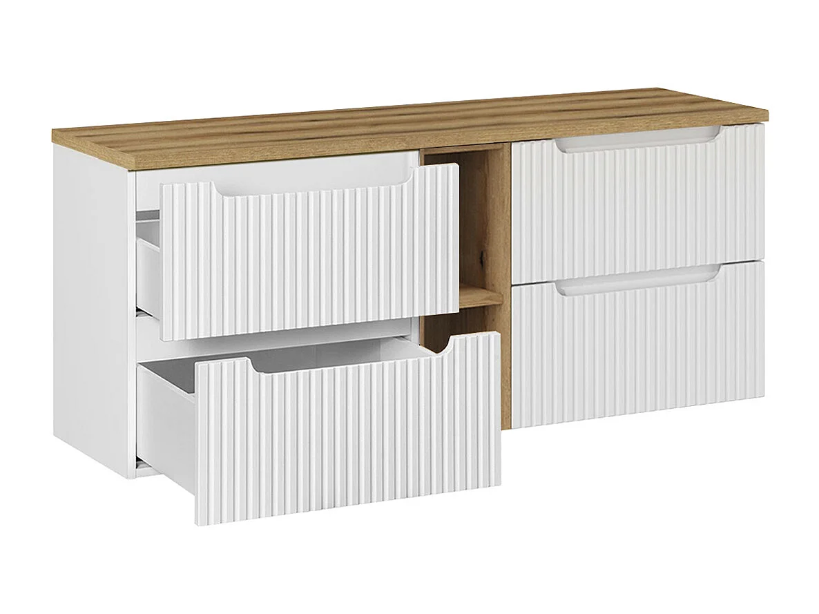 Riva hvid og træ 140 cm 4 skuffer 2 nicher underskab