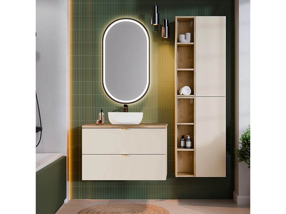 Waschtischunterschrank 80cm Waschtisch Azel Kaschmir und Holz