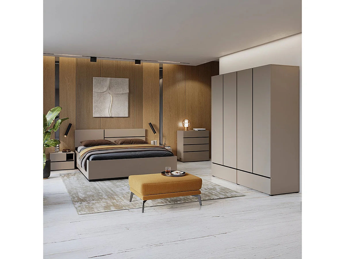 4-door 2-drawer wardrobe Lilia Taupe