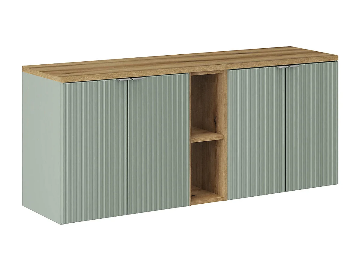 Meuble sous-vasque 140cm 4 portes 2 niches Jade Vert et Bois